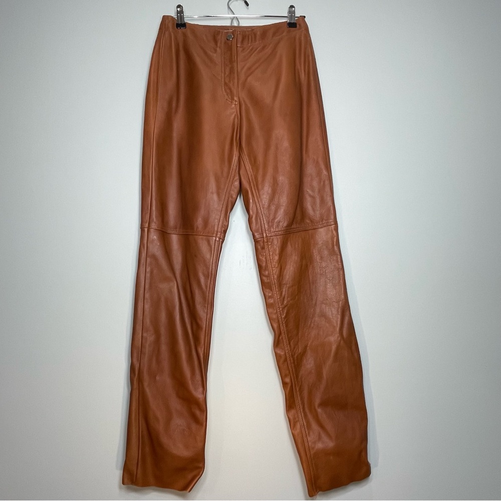 HUGO BUSCATI Women's Brown Leather Pants Lined Tapered Leg Size 4